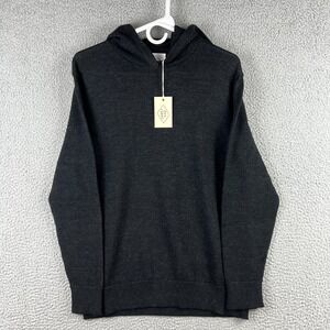 Alex Crane Hoodie‎ Sweater Mens Small Charcoal 100% Merino Wool Black Knit